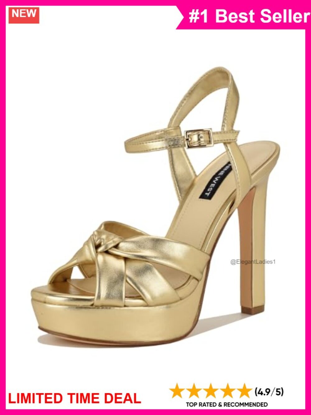 Nine West Windee Faux Leather High Block Heel Ankle Strap Dress Sandals